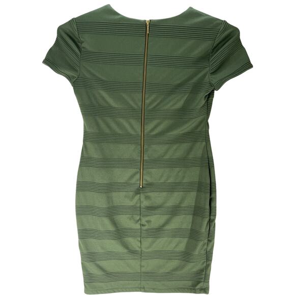 Bisou Bisou Bodycon Dress Womens 14 Short Sleeves Olive Green V-Neck Cocktail - Picture 3 of 7